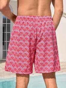 Manfinity Swimmode Men's Casual Printed Beach Shorts Matching Couple Swimsuits Couple Bathing Suit Set His And Hers Swimsuits Couple Beachwear Men Swim Trunks Couple Matching Couple Swimwear Couple Bathing Suit Set Boyfriend And Girlfriend Matching Swimsuits Print Pink Swimwear - Pink - View 3