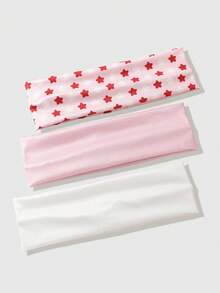 ROMWE Kawaii 3件套新款春夏甜美星粉色发带，适合女性日常生活和户外运动。 - 3pcs/set - 查看 1