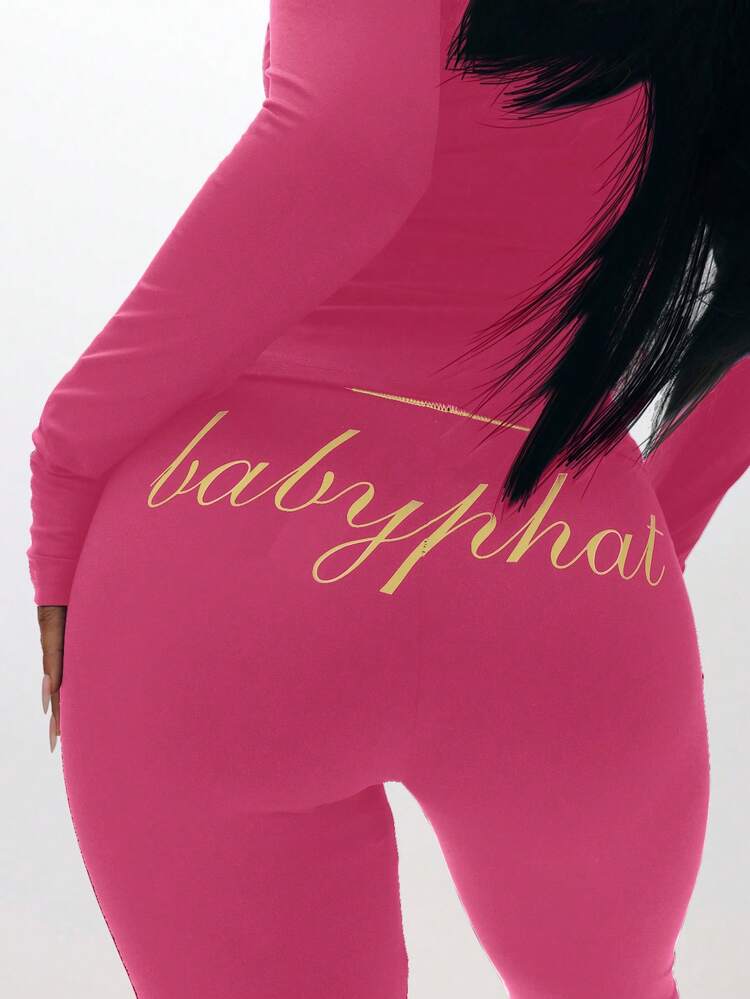 BABYPHAT Women High Waisted Flare Leggings Pull On Style Bootcut Stretch Pants With Retro Script Print Wide Leg Bottom
