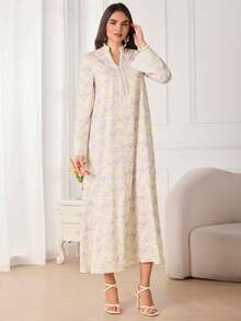 Al Najma Women's Floral Print Long Sleeve Loose Casual Dress - Multicolor - View 4