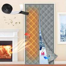 1 件磁性隔热门帘 - 厚牛津布面料，加厚防雨衬里，加高 2 英寸，尺寸 36 英寸 x 80 英寸，适用于推拉玻璃门，隔热隔音，灰色，冬季门帘，推拉玻璃门隔热，表面纹理，结构设计，家居隔热，缝线紧密，家居隔热解决方案 - 彩色 - 查看 3