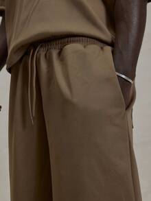 Musero Oversized Short Sleeve Extreme Drop Shoulder Collared V Neck Shirt Top Co Ord Set Basic Style Short Winter Essentials - Brown - View 6