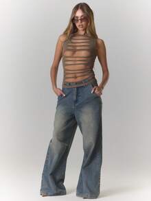 MUSERA 极致做旧斜裁长款背心，性感优雅，适合冬季、反乌托邦派对、圣诞节、优雅假期、春夏夜生活。 - 巧克力棕 - 查看 4