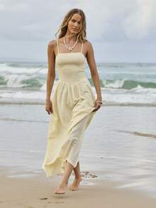 Aralina 收腰飘逸格纹长裙 - 淡黃色 - 查看 6