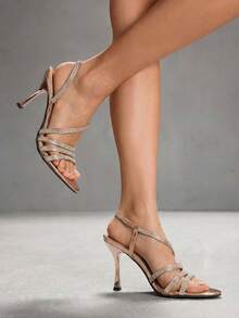 CUCCOO SZL Women's Pointed Toe Rhinestone Design Fashionable Daily Wear High Heel Sandals - Rose Gold - View 1