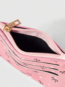 ROMWE Kawaii Pink Background, Black Bow, White Heart Filled Card Bag - Pink - View 5