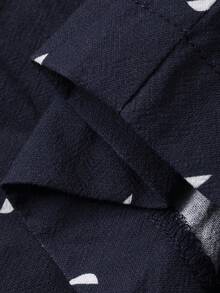 DAZY Men's Polka Dot Floral Print Shirt And Pants Pajama Set, Spring/Summer - Blue - View 3