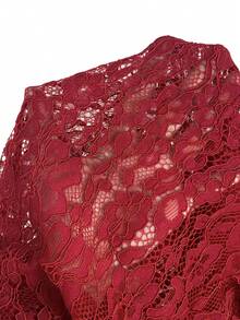 Firerie 女士蕾丝黑色纽扣腰长袖衬衫，复古宫廷风上衣，新款中国风衬衫，白色蕾丝长袖衬衫，半透明蕾丝上衣，春夏秋季穿着，优雅百搭，适合通勤、约会、派对、婚礼、毕业典礼、演出、音乐会、工作、返校、年会、女士生日等场合。 - 紅色 - 查看 9