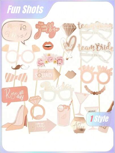 SHEIN 25pcs, Fun And Creative Bride-To-Be Photo Booth Props For Weddings, Engagements, And Bachelor Parties - Perfect For Adding A Festive Touch To Your Celebration!