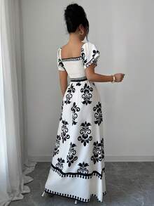 Elenzga Đầm dài mùa hè thanh lịch và thời trang dành cho nữ với họa tiết dệt. - Màu be - Xem 2