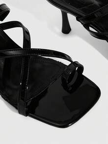 CUCCOO SZL Women's Square Toe Casual High Heel Slide Sandals Spring Shoes - Black - View 5