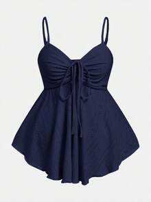 SHEIN EZwear 海军蓝针织加大码女式前系带吊带背心 - 藏蓝色 - 查看 1