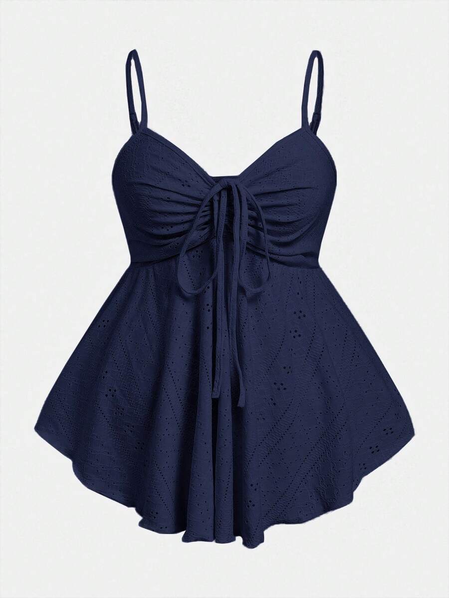SHEIN EZwear 海军蓝针织加大码女式前系带吊带背心 - 藏蓝色 - 查看 1