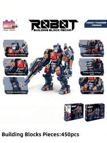 MINKOJA Blue & Red Mecha Robot Building Blocks (450PCS) - Crazy Thunder Cannon With Movable Joints & Detachable Weapons - Multicolor - View 5