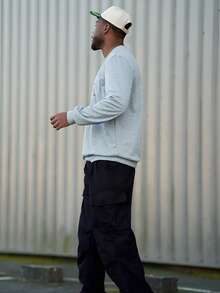 Heavens Edit Men's Abstract Line Pattern Print Crew Neck Sweatshirt, Street Style, Autumn/Winter, Long Sleeve Top - Grey - View 4