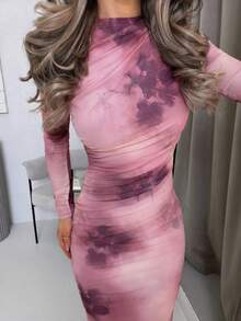 Jemour 女士优雅扎染网眼紧身连衣裙 - 彩色 - 查看 3