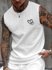 EGENSIO Men's Casual Sports Heart Print Vest - White - View 1
