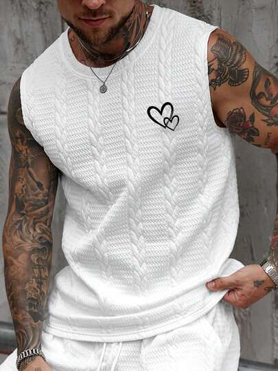 EGENSIO Men's Casual Sports Heart Print Vest