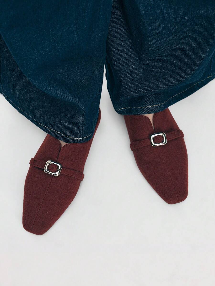 Mnmlis Women's Casual Slip-On Loafers With Buckle Design Valentine's Day - Red - View 1