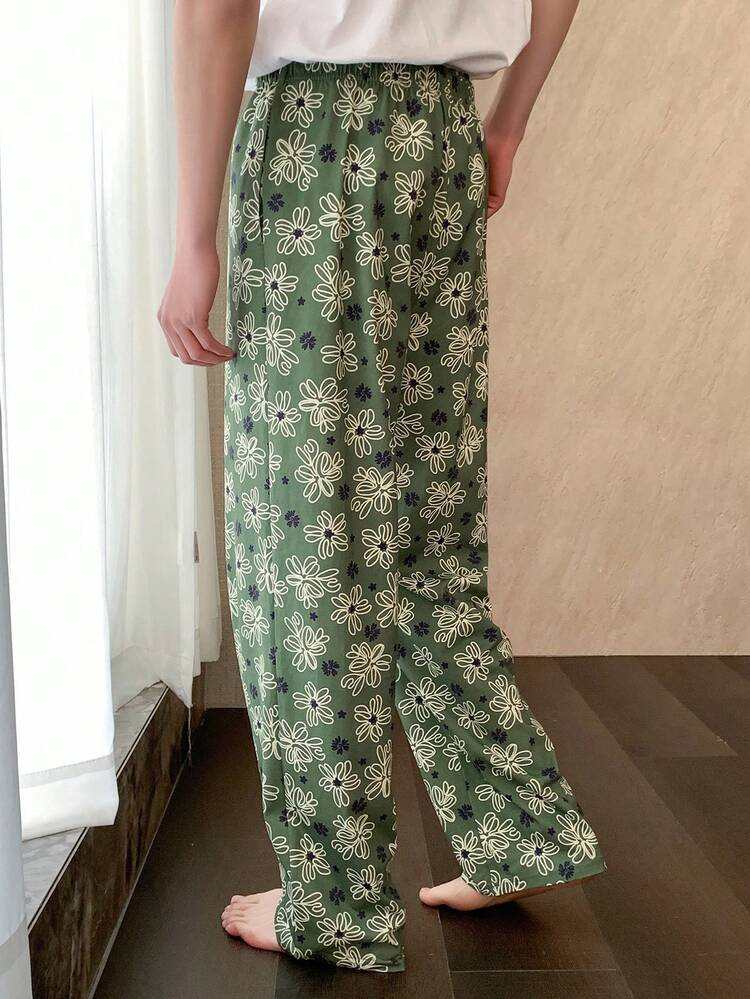 Spring Multi-Color Floral Print Elastic Waist Long Men's Lounge Pants