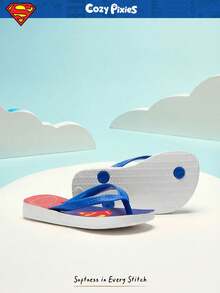 SUPERMAN X Cozy Pixies 1 Pair Summer Print Non-Slip Breathable Round Toe Flip Flops Toddler/Kids Beach Sandals - Blue - View 6