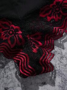 1pc Sexy Black & Red Lace Patchwork Thong Panty - Multicolor - View 5