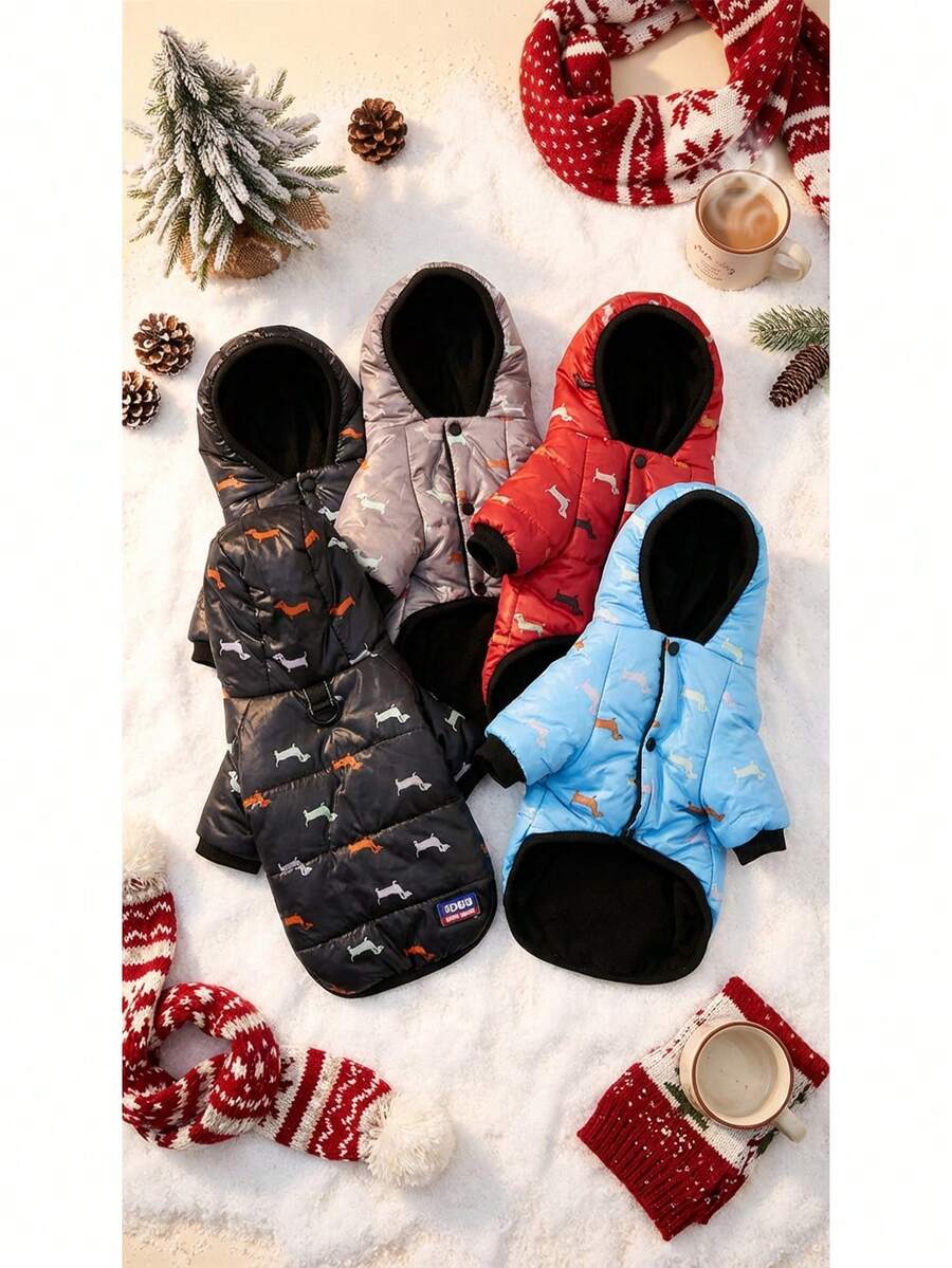 1pc Dog Print Pet Jacket, Suitable As A Gift For Pet Owners - Black - View 1