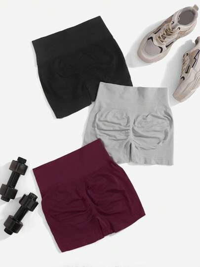 Easithlete 3pcs Seamless Scrunch Butt Sports Shorts Stretchy Shorts