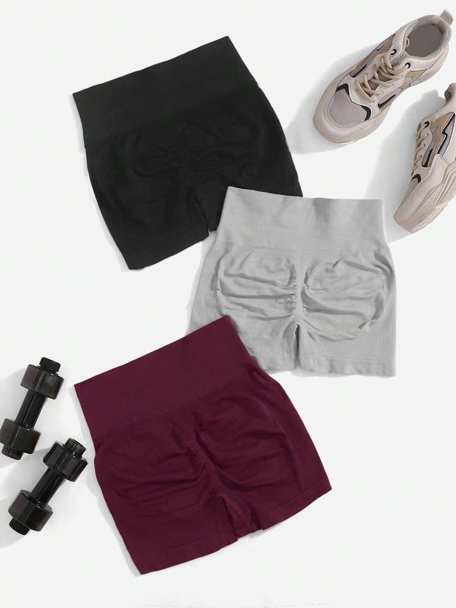 Easithlete 3pcs Seamless Scrunch Butt Sports Shorts Stretchy Shorts - Multicolor - View 1