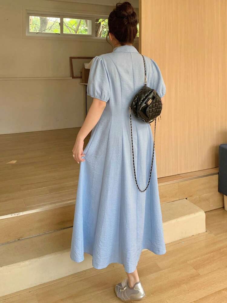 Dazy Plus Plus Size Solid Color Front Button Casual Versatile Short Sleeve Dress Sundress Summer