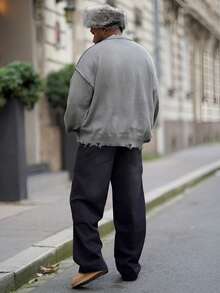 Heavens Edit 1 件装男士宽松破洞牛仔休闲阔腿牛仔裤，韩版/日系风格 - 黑色 - 查看 2