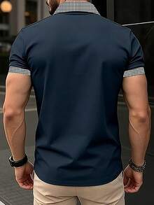 Manfinity Dauomo Men's Knight Print Patchwork Houndstooth Short Sleeve Casual Commuter Polo Shirt - Multicolor - View 2