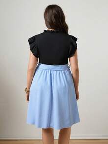 Zelara Abito estivo casual da donna taglie forti, a righe, scollo a V, con volant sulle maniche e vita annodata - Multicolore - Visualizzare 4