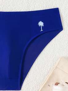 Manfinity Swimmode Men's Minimalist Design Summer Beach Casual Swim Trunks Blue Swim Brief Men Swim Brief Tropical Print Swimwear Bikini Brief Mens Swimwear - Blue - View 3