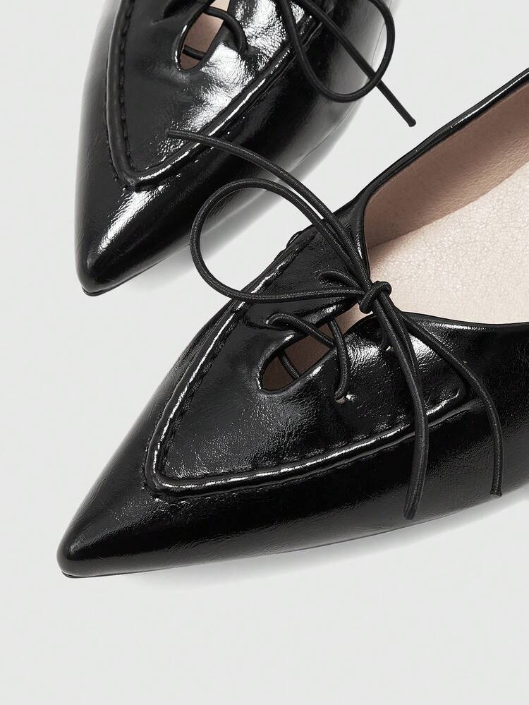 CUCCOO BIZCHIC Women's Pointed Toe Lace-Up Design Fashionable High Heels, Versatile For Daily Wear - Black - View 8