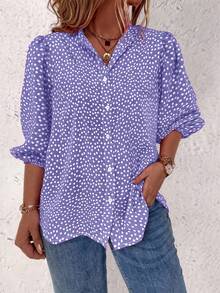 EMERY ROSE قميص كاجوال بأكمام متوسطة مزين بزهور لملابس السنة الجديدة - ارجواني - مشاهدة 3