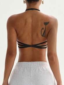 Velisys 2 Stücke/Set Damen Sport-BHs, Schwarz & Weiß, vorne gerafft, Neckholder, gekreuzte Träger, abnehmbare Pads, sexy Sport-BH geeignet für täglichen Lässig-Stil, Tennis, Yoga, Fitness und mehr - Verschiedenfarbig - Übersicht 5