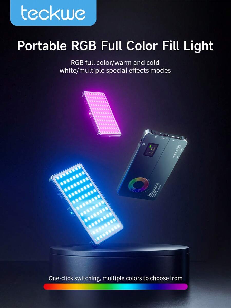 Teckwe RGB Video Light LED Fill Light Panel 3000K-8500K Dimmable 12 Lighting Effects, Built-In Battery With Cold Shoe Adapter For Vlog Live Streaming Video Conference Lighting Product - Black - View 1