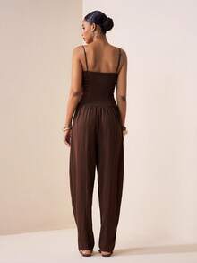 Zivah 2026 Spring/Summer New Music Festival Jumpsuit With Spaghetti Strap, Twist Ruched Design, Pockets, Ankle-Tied, Brown - Brown - View 5
