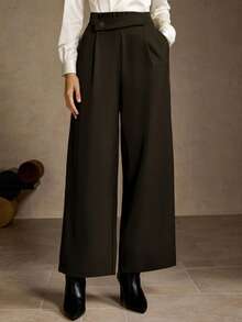 MOTF PREMIUM Quần ống rộng có túi chéo thanh lịch dành cho nữ - Cà phê nâu - Xem 5