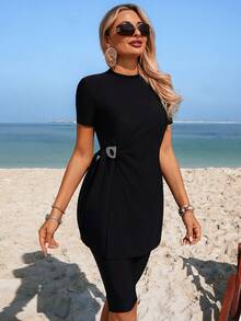 Swim Mulvari Traje de baño de unicolor elegante y de alta gama, adecuado para vacaciones - Negro - Ver 1