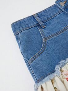 GlowEve 女士碎花拼接牛仔迷你裙 - 藍色 - 查看 3