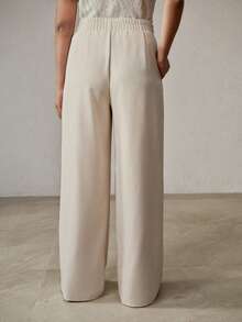 MOTF PREMIUM Quần ống rộng lưng cao bất đối xứng cài nút đơn size lớn dành cho nữ - Màu be - Xem 3