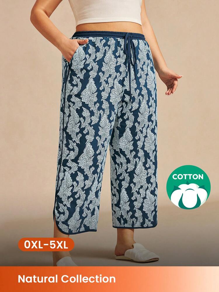 Pantalon d'été ample en coton doux à motif pour femmes. Pantalon de pyjama ample et aéré avec poches. Pantalon de style pyjama pour grandes tailles
