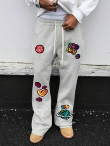 PAVTROS Quần thể thao nam cạp chun, có dây rút, họa tiết trái tim, kiểu dáng thường ngày. - Xám - Xem 8