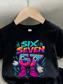 SHEIN 2件套婴儿幼儿男女通用0-3岁男婴女婴字母印花短袖上衣和短裤套装，舒适休闲日常基本款服装，适合室内、室外、日常、运动、玩耍、聚会、摄影、度假等场合。 - 黑色 - 查看 5