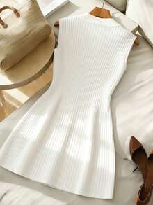 Franclia 大码女式休闲优雅日常百搭纯色V领无袖修身A字针织连衣裙，饰有蝴蝶结和珍珠，春夏无袖连衣裙，白色蝴蝶结连衣裙，白色优雅连衣裙，白色早午餐连衣裙，白色复古连衣裙，夏季连衣裙，白色休闲连衣裙，女士白色夏季连衣裙，白色吊带连衣裙，前系带连衣裙 - 白色 - 查看 2