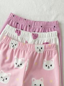 6pcs Baby Girls Cute Kitty, Heart & Polka Dot Print Ruffled Short Sleeve Top And Pants Pajama Set - Multicolor - View 8