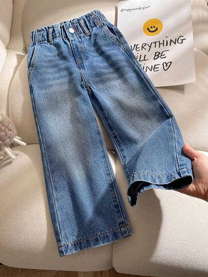 女童（小号）松紧腰宽松牛仔裤，休闲百搭