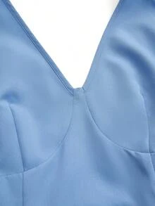 Franclia 女士短款简约时尚蝴蝶结连衣裙 - 藍色 - 查看 8